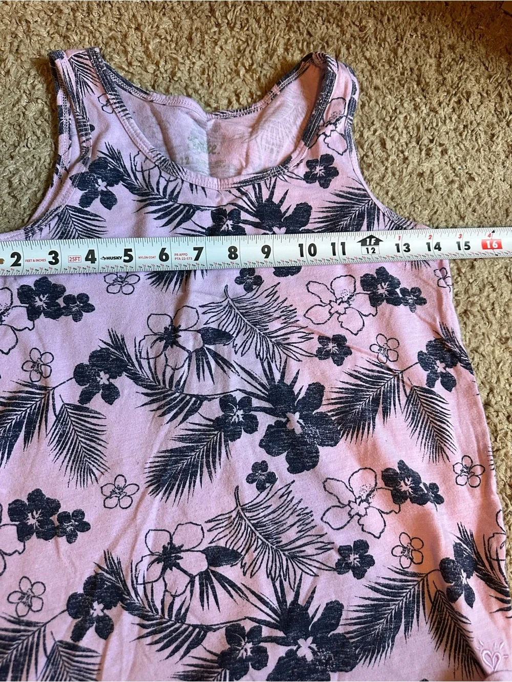 Justice Light Purple  Tank Top with Navy Floral Print Girls Size Large